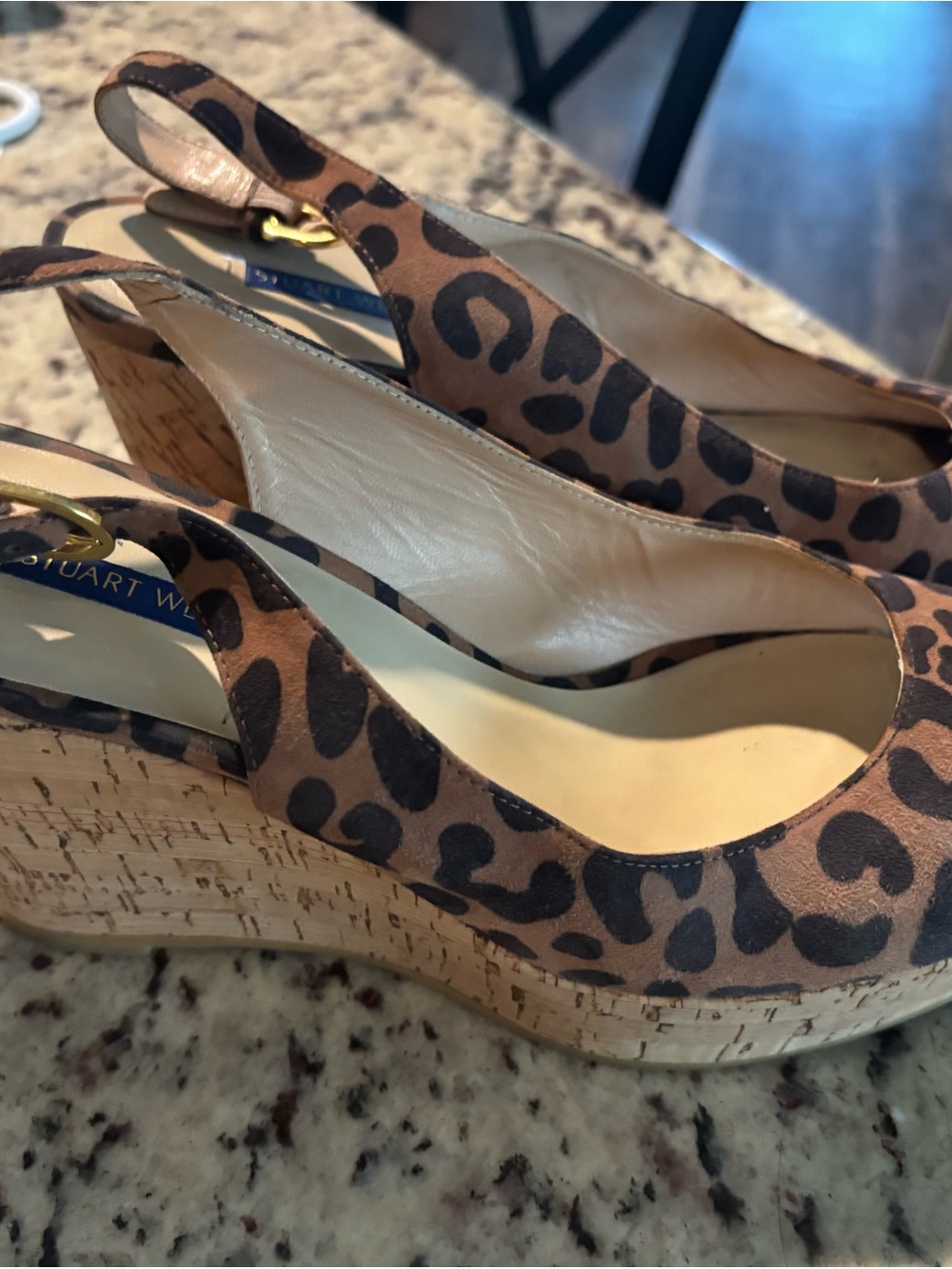 Stuart Weitzman Leopard Print Cork Wedge Slingbacks - Brown - Picture 1 of 4